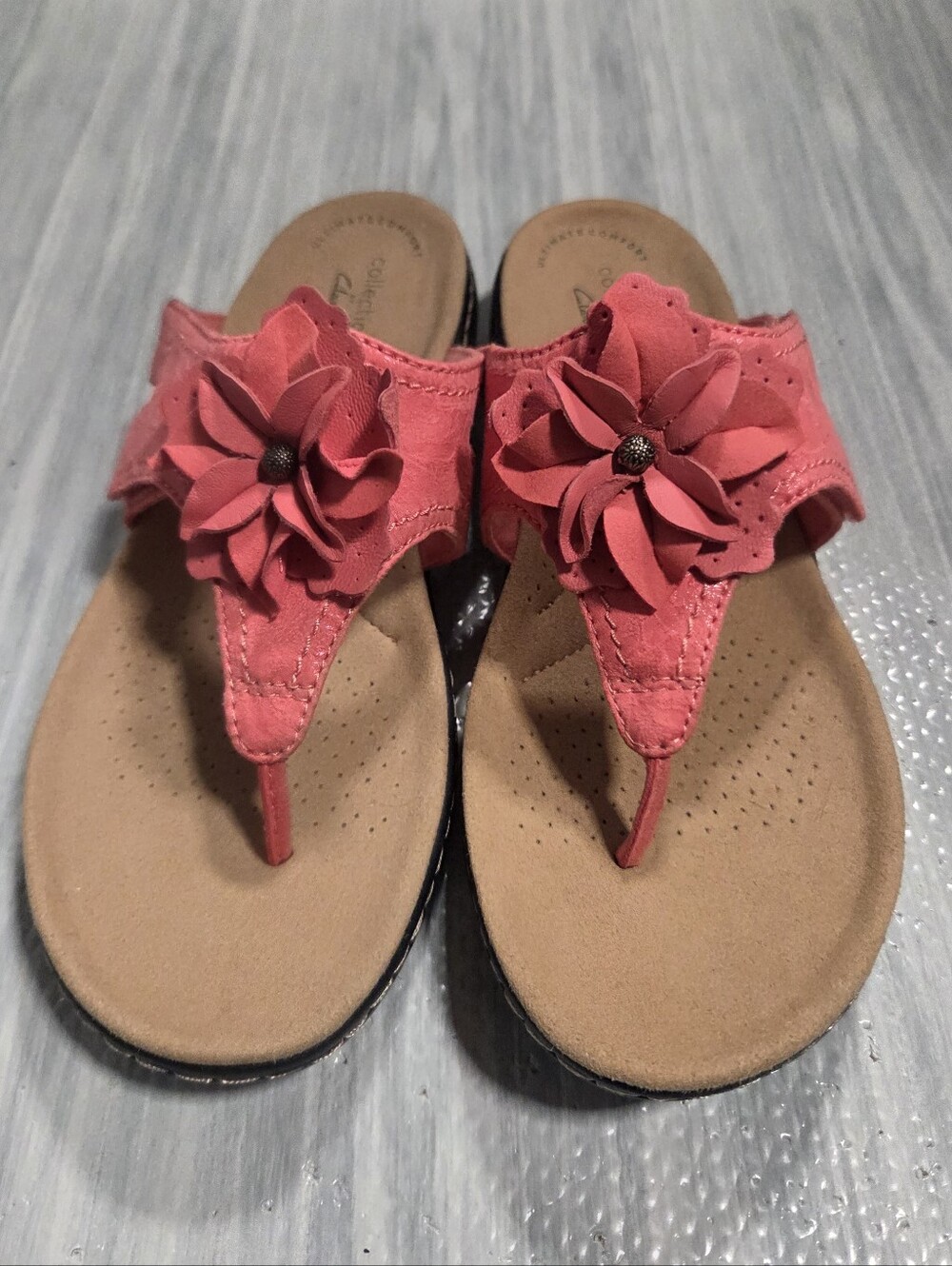 NWOT Clarks Coral Pink Flower Laurieann Gema Thong Sandals Size 6 - Picture 8 of 9